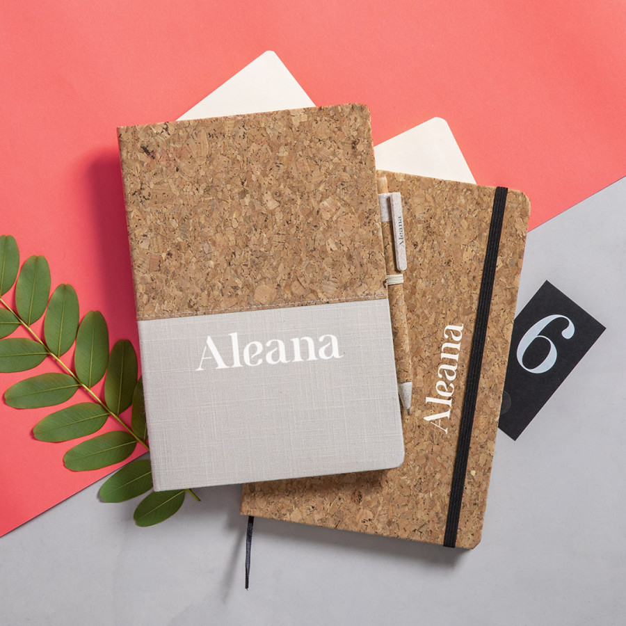 Conjunto de Bloco de Notas A5 e Caneta de Cortiça /Algodão Personalizado– Brindes Promocionais Fusion Print