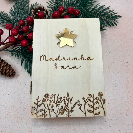 Moldura Livro em Madeira  com foto e mensagem | Personalizados de Natal da Fusion Print