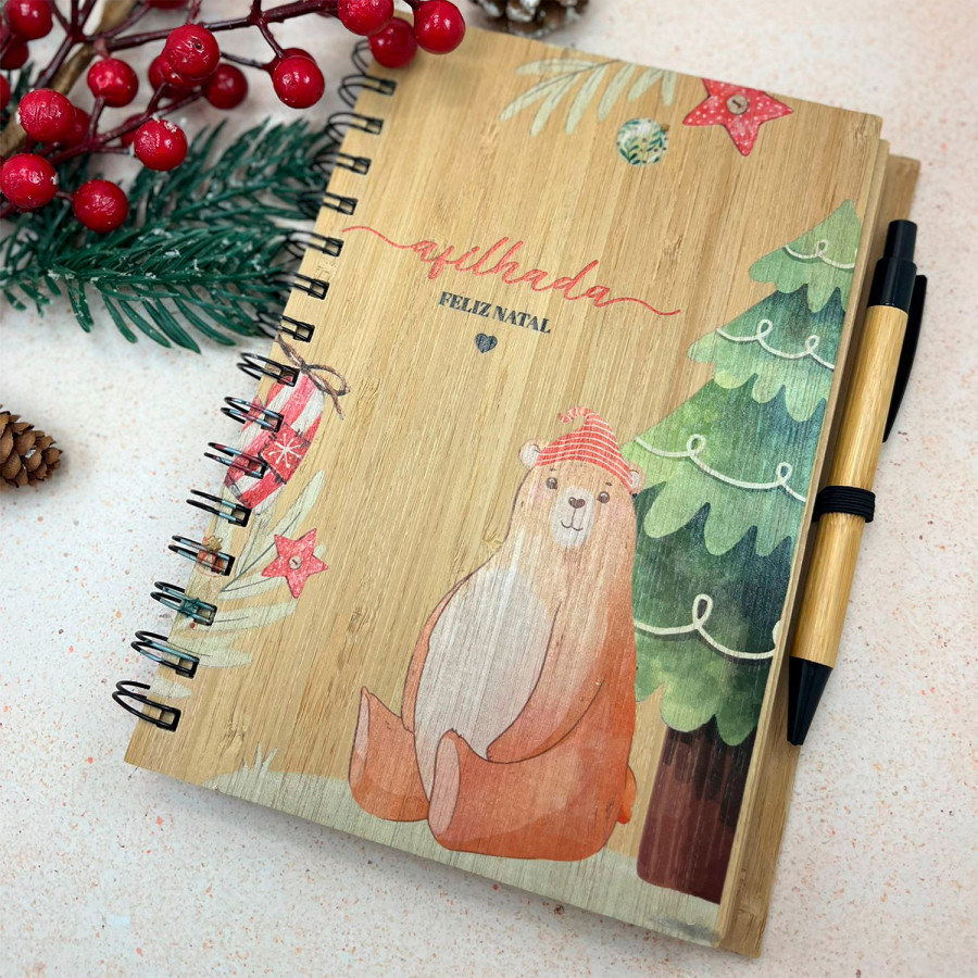 Caderno A5 em Bambu com desenho Natalício | Personalizados de Natal da Fusion Print