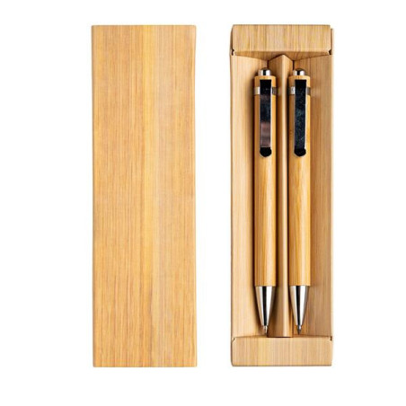 Conjunto de Esferográfica e Lápis em Bambu | Presentes Personalizados de Natal Fusion Print